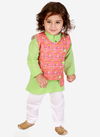 Peach And Green Colour KID1 Boys Floral Jacket Kantha Kurta Pyjama Suit Kids Collection K20EB124PCGR